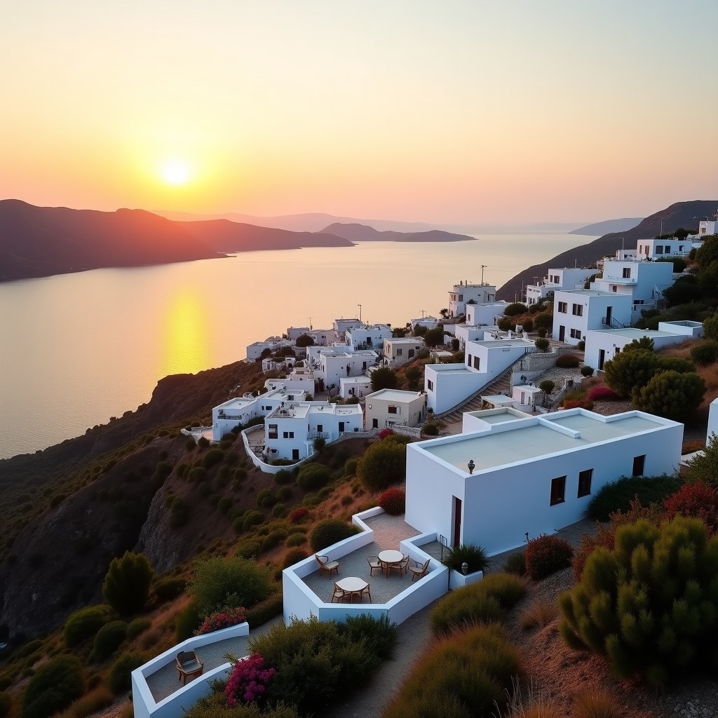 kos inland villages by car — Zia village hillside overlooking Aegean at golden hour | Kos Car Hire