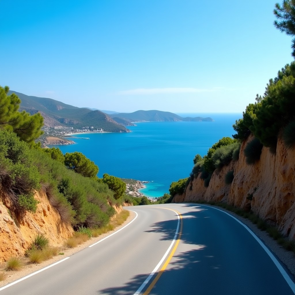 Coastal road on Kos island comparing Kos or Rhodes car hire